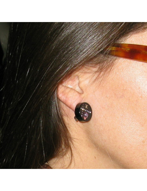 Boucles d'oreilles clips strass et coeur CHANEL