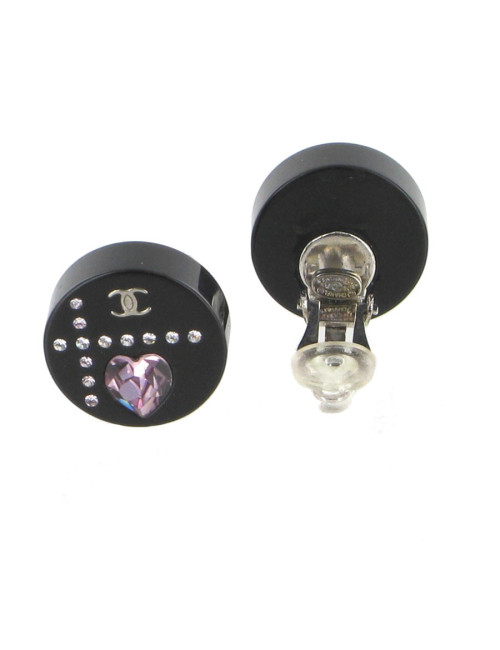 Boucles d'oreilles clips strass et coeur CHANEL