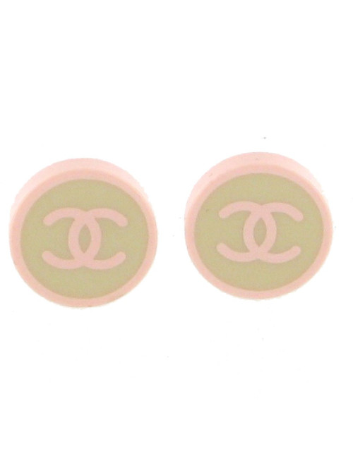 Boucles d'oreilles clips rose et gris CHANEL