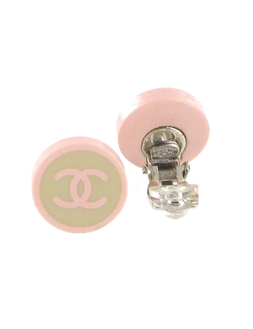 Boucles d'oreilles clips rose et gris CHANEL