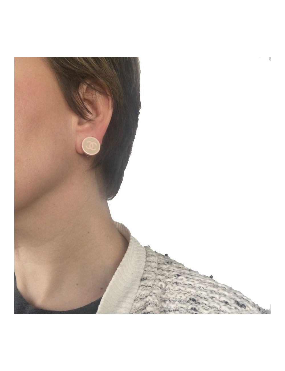 Boucles d'oreilles clips rose et gris CHANEL