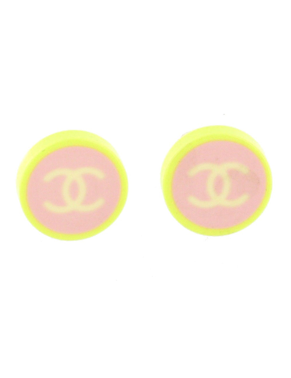 CHANEL ear yellow & pink plastic clips