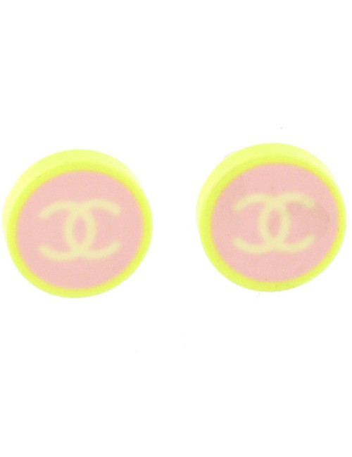 CHANEL ear yellow & pink plastic clips