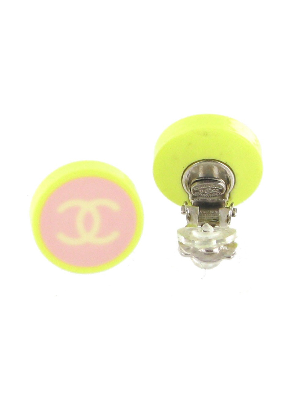 Boucles d'oreilles clips jaune et rose CHANEL