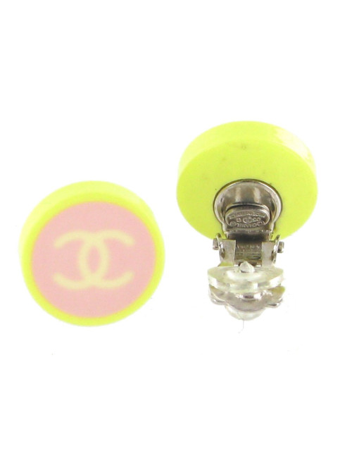 CHANEL ear yellow & pink plastic clips