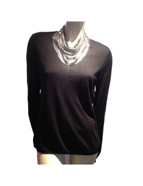 Pull CHANEL en cachemire noir et col amovible en cotte de mailles