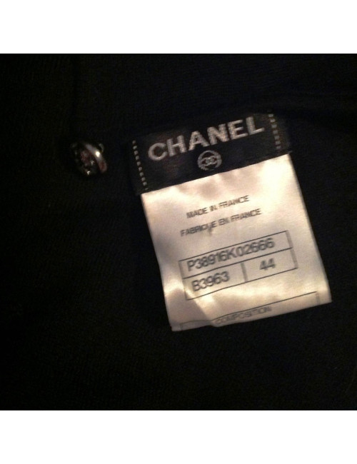 Pull CHANEL en cachemire noir et col amovible en cotte de mailles