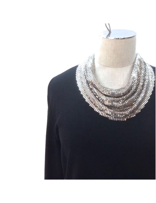 CHANEL sweater in black cashmere and removable neck chainmail