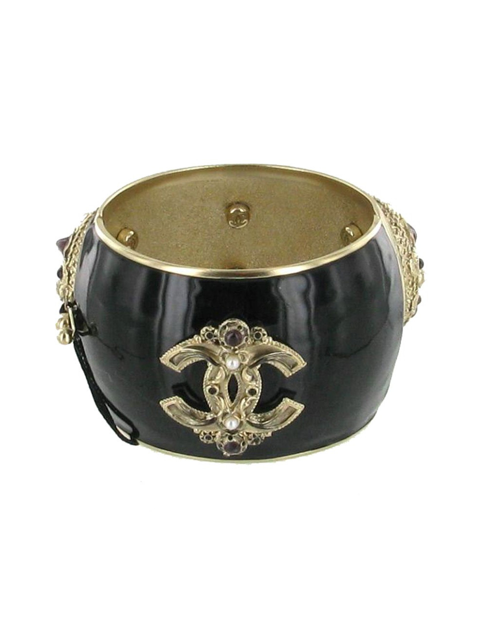 Cuff Couture CHANEL matte gold metal and black resin