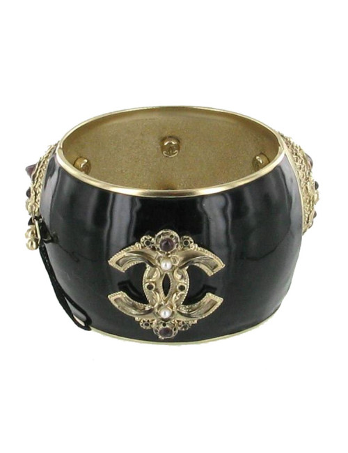 Cuff Couture CHANEL matte gold metal and black resin