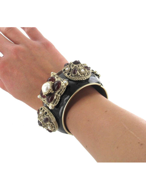 Cuff Couture CHANEL matte gold metal and black resin
