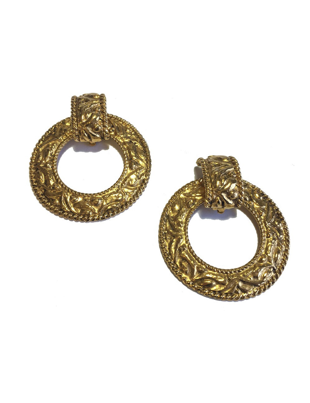 Boucles d'oreille clips CHANEL créoles dorées vintage