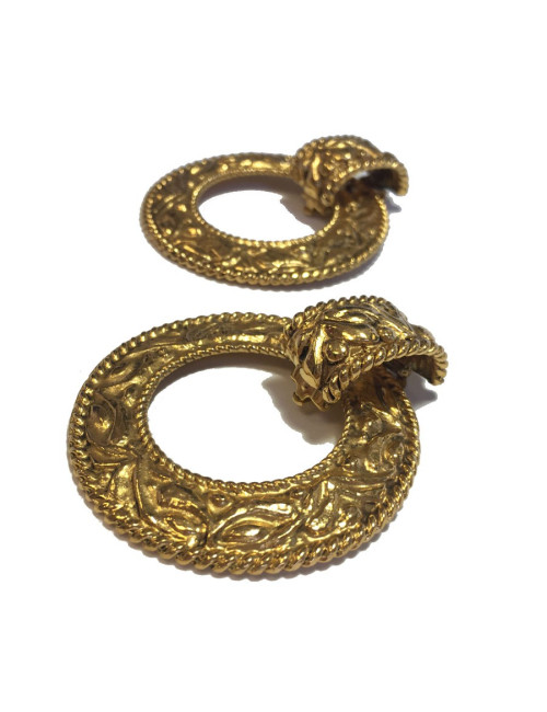 Boucles d'oreille clips CHANEL créoles dorées vintage