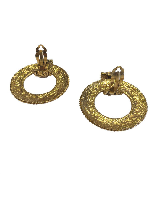 Boucles d'oreille clips CHANEL créoles dorées vintage