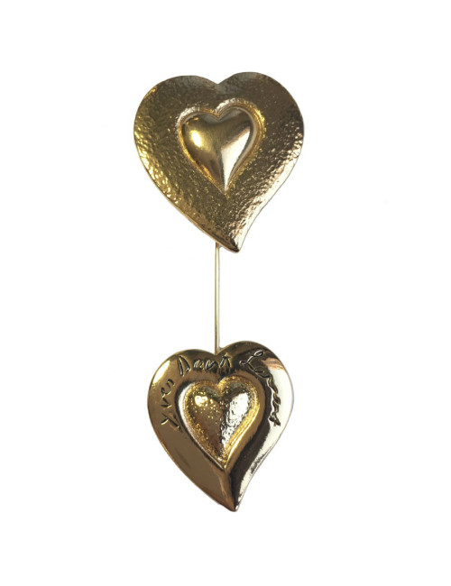 Broche YSL SAINT LAURENT 2 coeurs en métal doré
