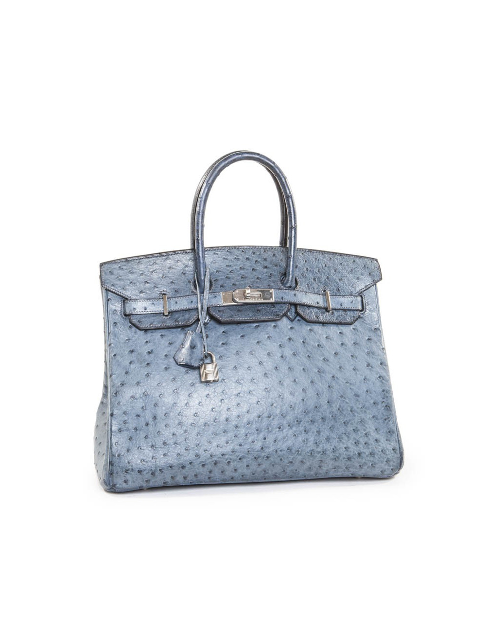Sac Birkin 35 autruche bleu jean's