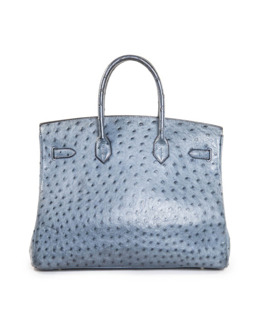 Sac Birkin 35 autruche bleu jean's