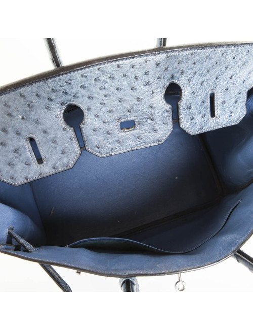 Sac Birkin 35 autruche bleu jean's