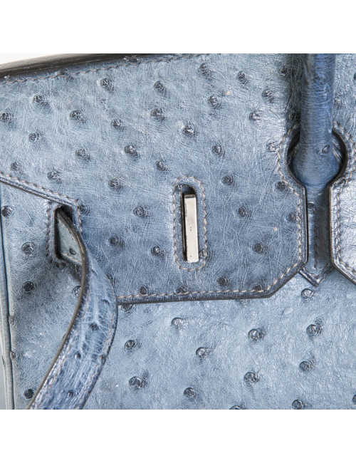 Sac Birkin 35 autruche bleu jean's