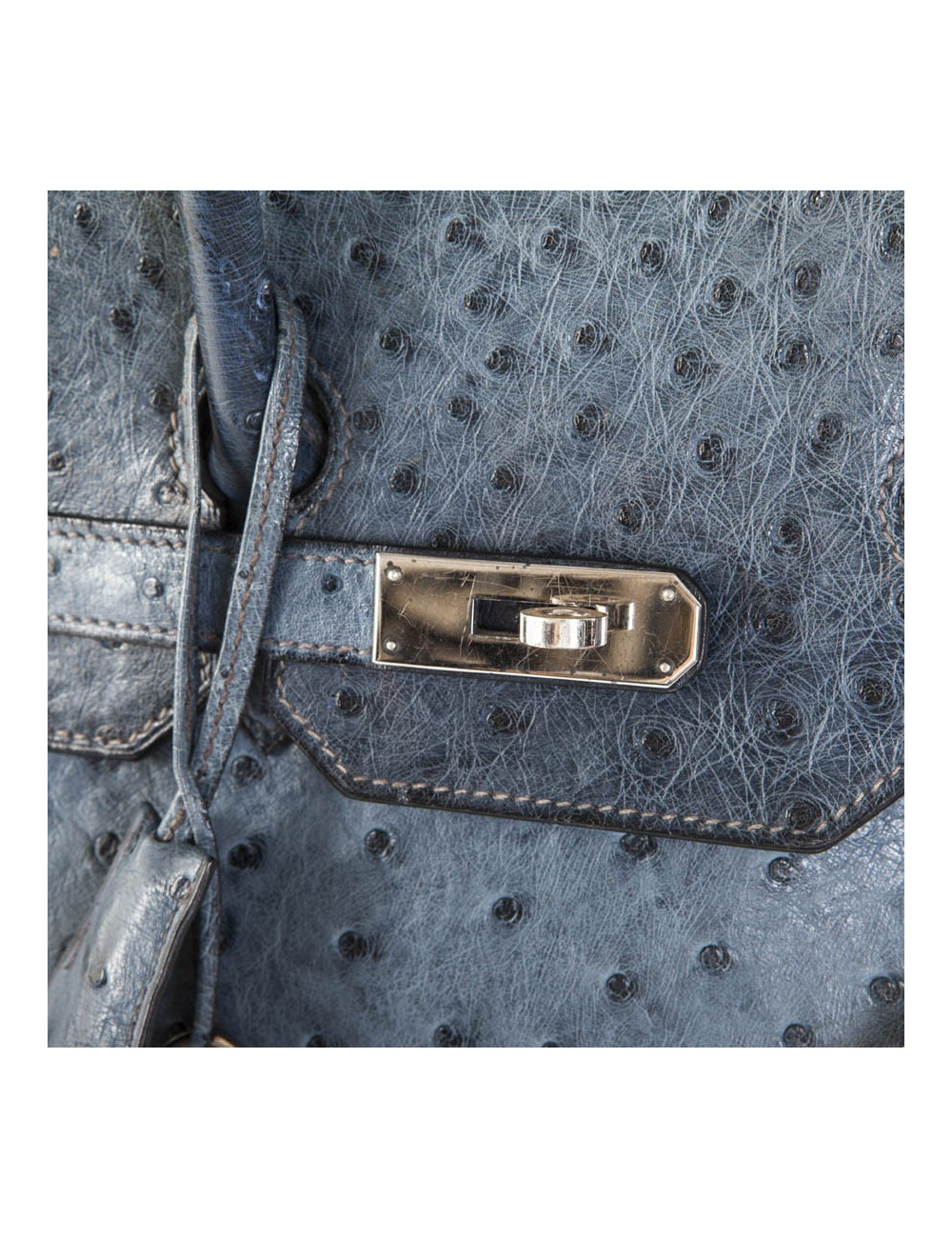 Sac Birkin 35 autruche bleu jean's