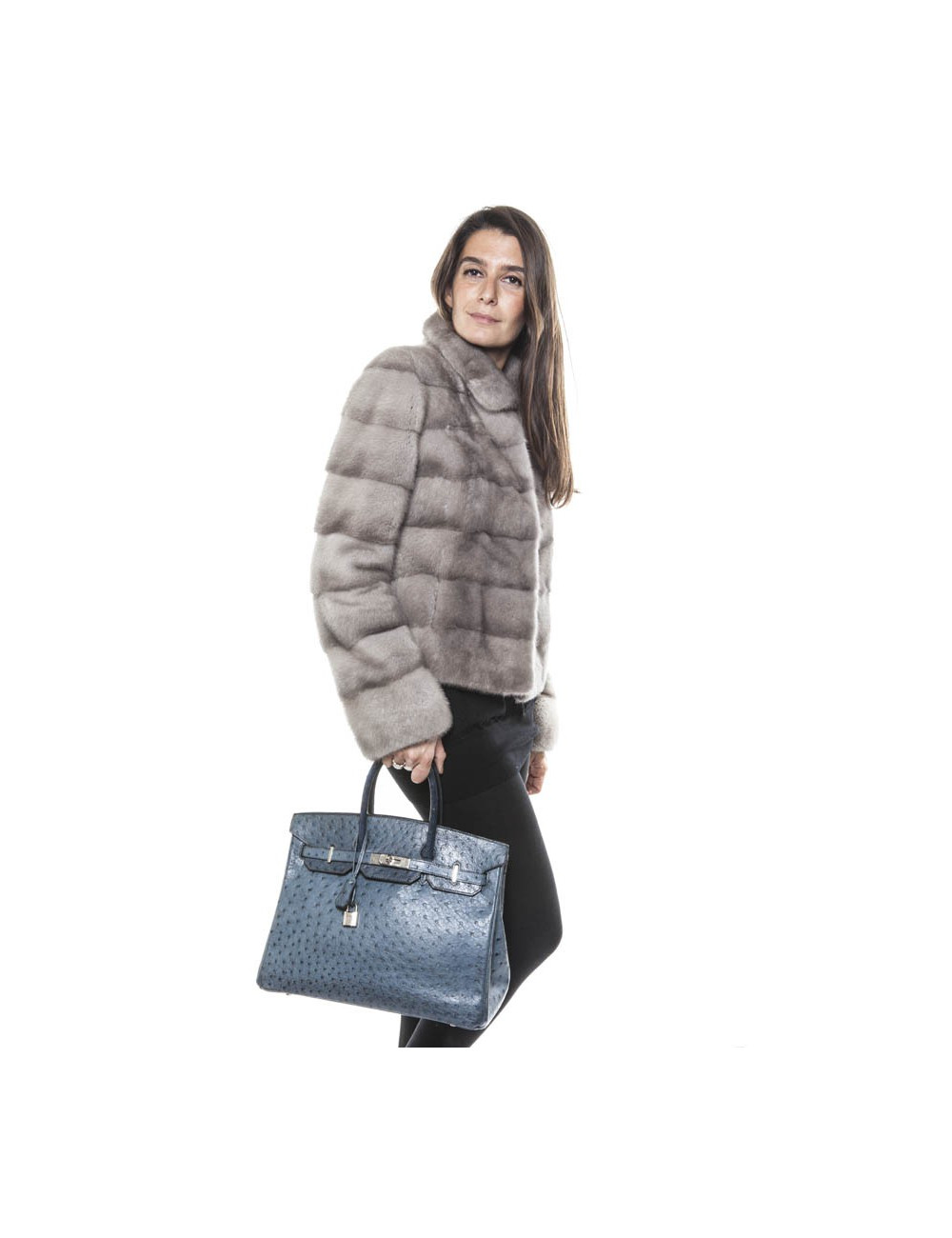 Sac Birkin 35 autruche bleu jean's