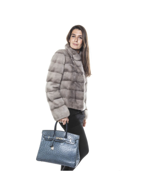 Sac Birkin 35 autruche bleu jean's