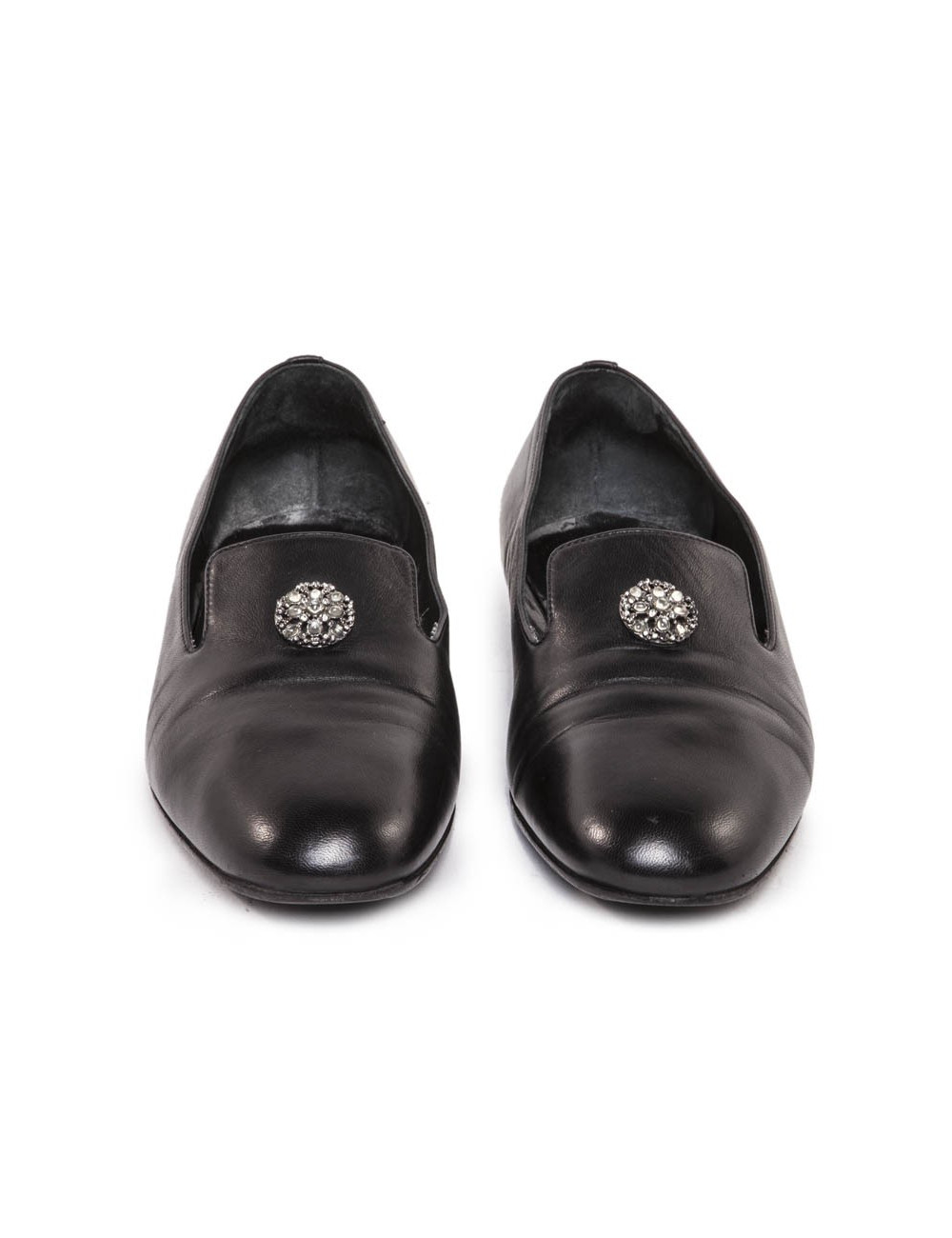 CHANEL T 39 EN black leather moccasins