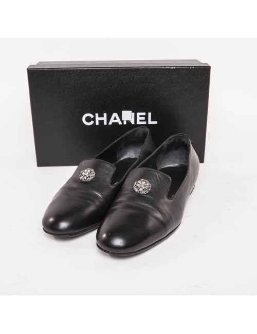 Ballerines CHANEL T 39 cuir noir