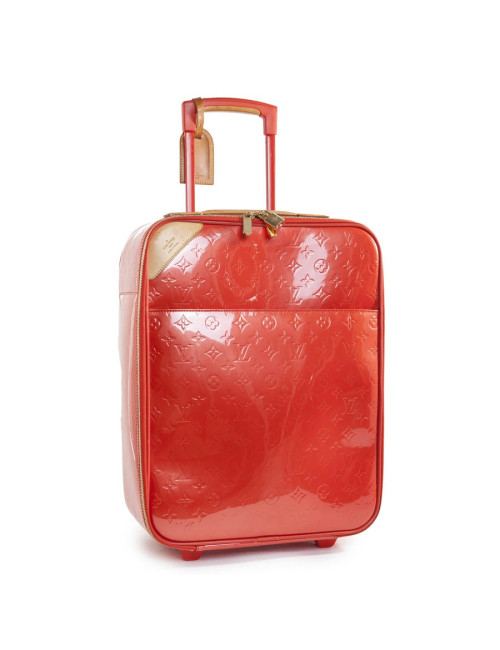 Valise à roulettes LOUIS VUITTON cuir verni orange