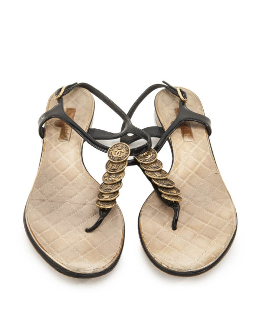 Mules CHANEL T 39.5 C cuir verni noir