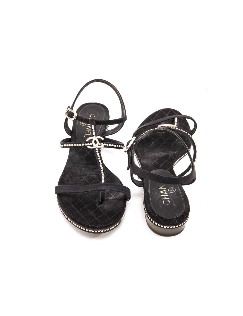 Mules CHANEL strass T 40 C satin noir