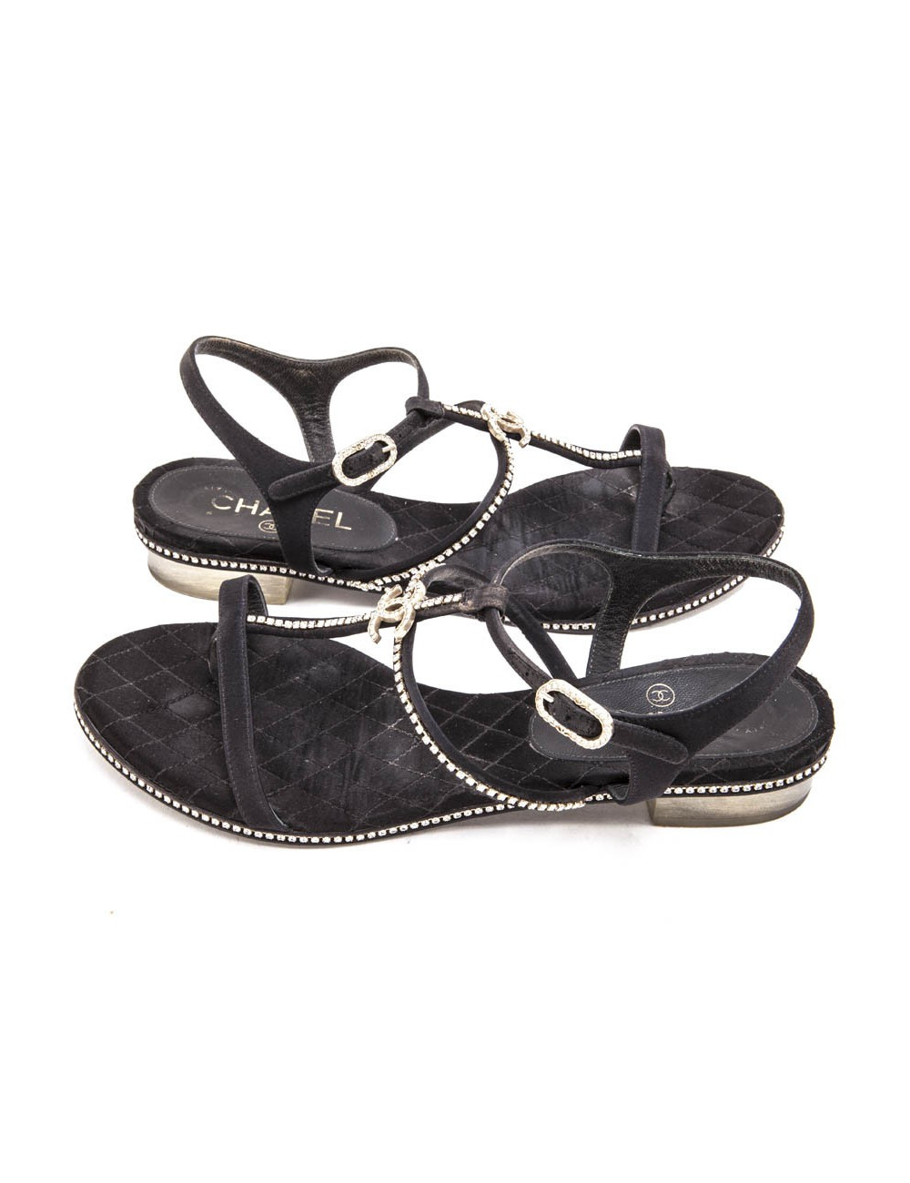 Mules CHANEL strass T 40 C satin noir