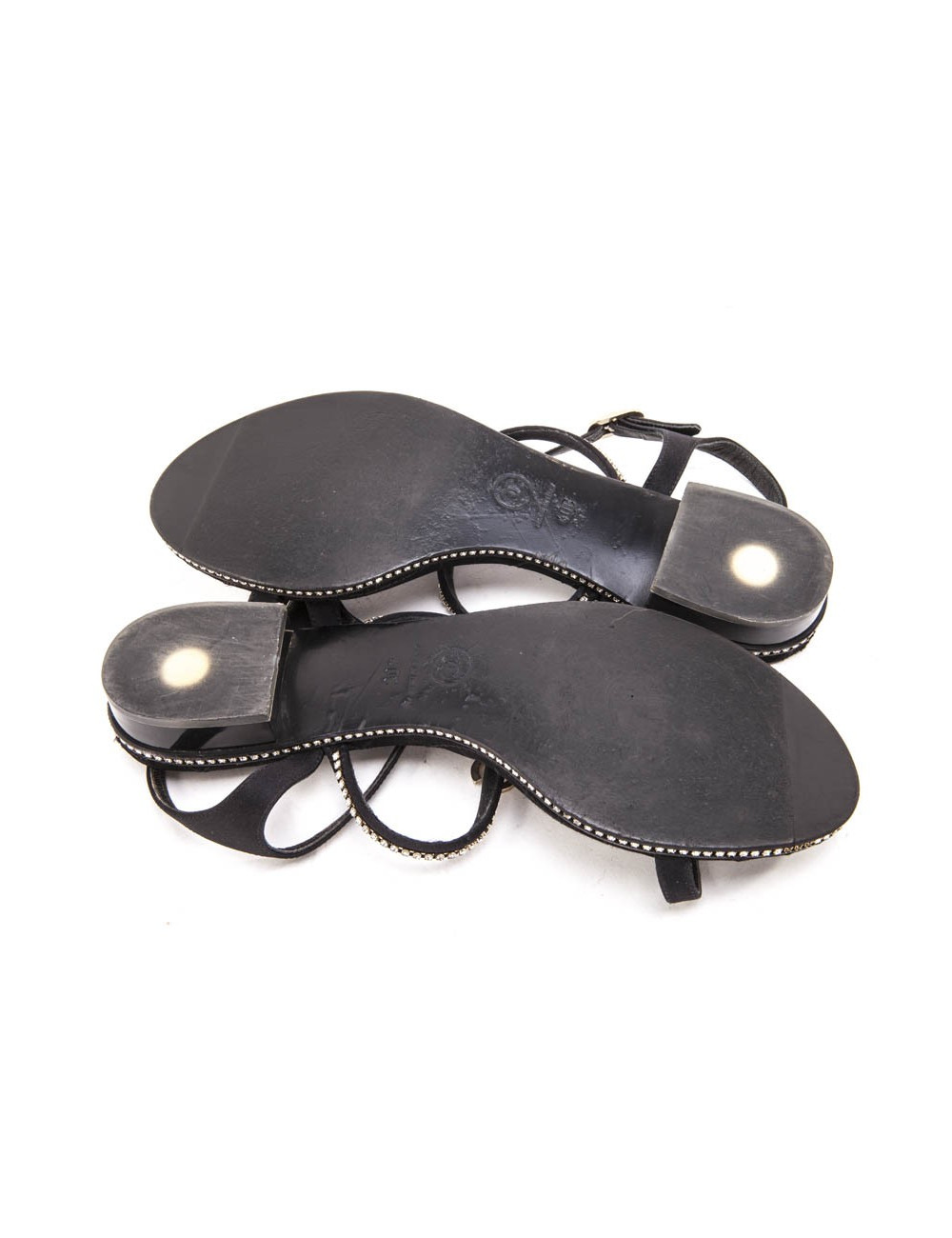 CHANEL rhinestone T 40 C/en black satin mules