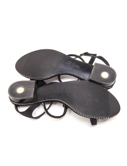 CHANEL rhinestone T 40 C/en black satin mules