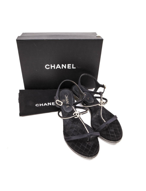 Mules CHANEL strass T 40 C satin noir