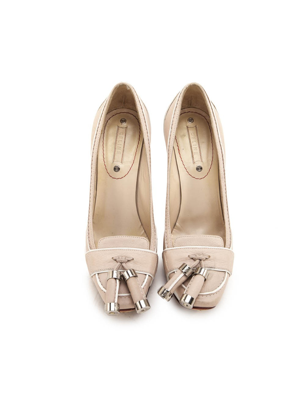 Escarpins CELINE T 37 cuir rose pâle et blanc