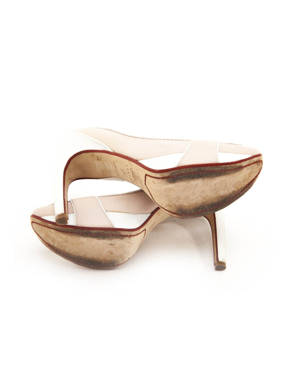 Escarpins CELINE T 37 cuir rose pâle et blanc