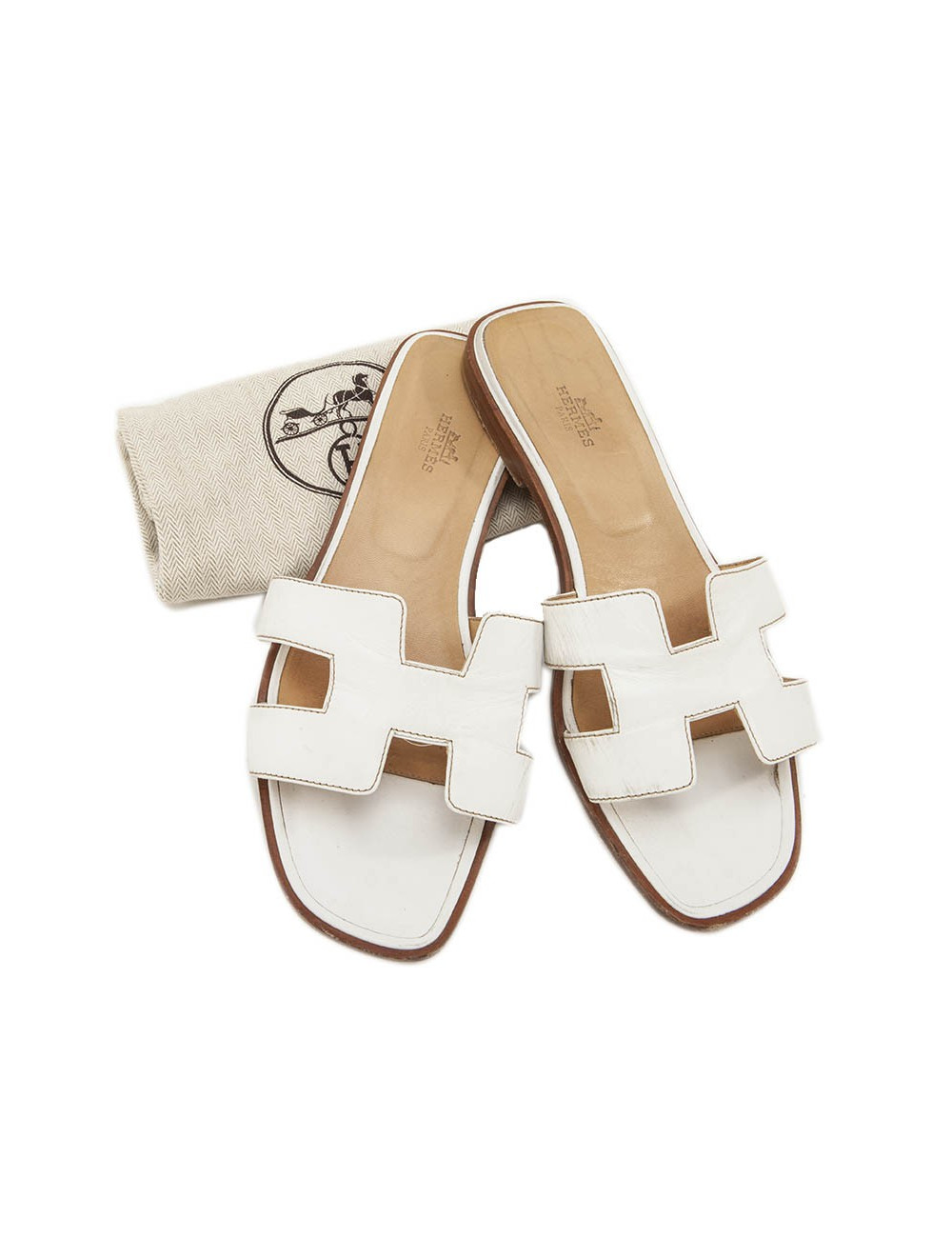 Mules Oran HERMES T 39.5 cuir blanc