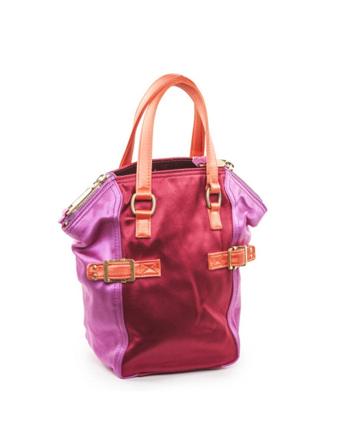 Sac du soir Down Town YVES SAINT LAURENT en satin rouge et fuschia