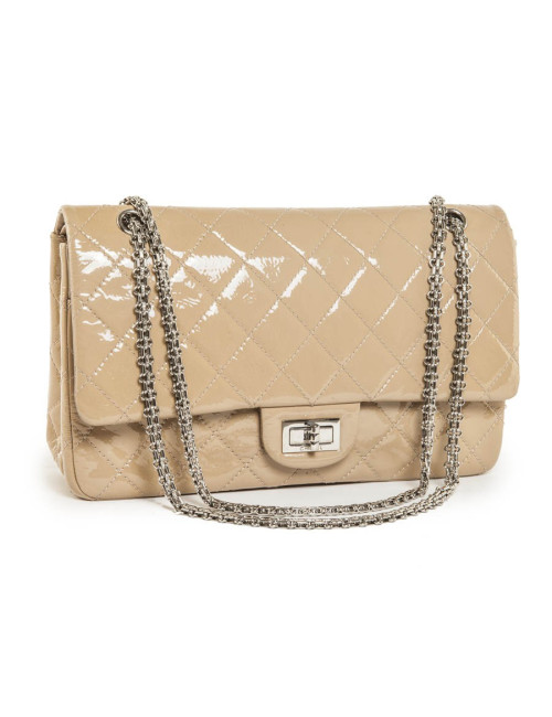 Sac 2.55 CHANEL cuir verni beige bijouterie argent