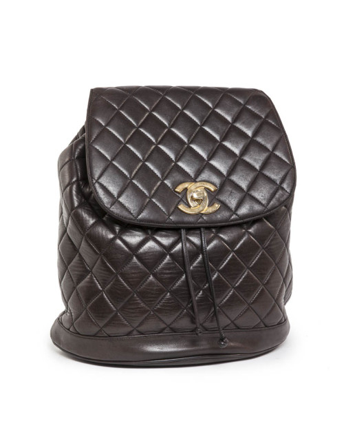 Sac à dos vintage CHANEL cuir matelassé marron