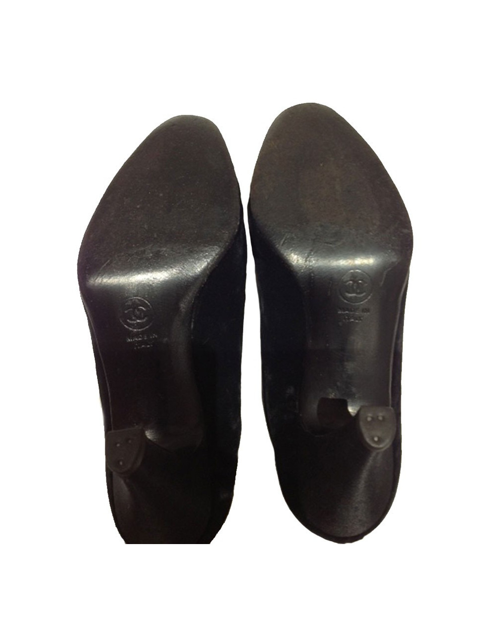 Richelieu CHANEL Couture down velvet and black satin embroidered CC