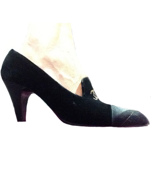 Richelieu CHANEL Couture down velvet and black satin embroidered CC