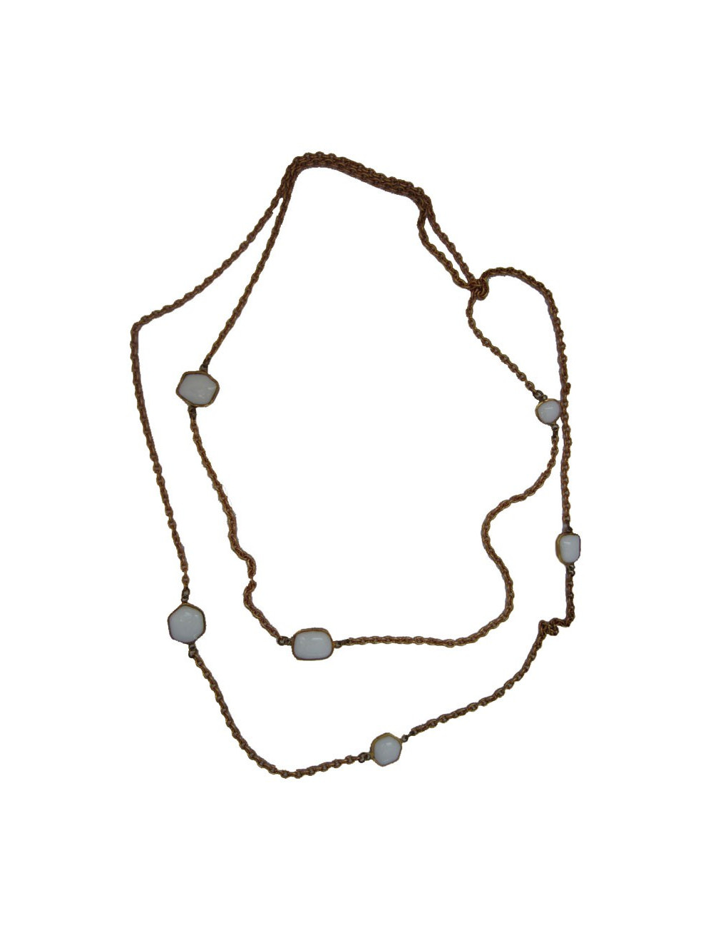 Sautoir MARGUERITE DE VALOIS pâte de verre blanche et métal doré à l'or fin