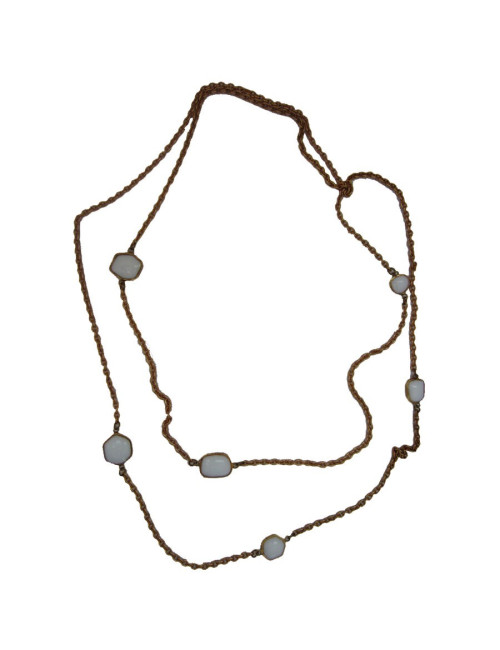 Sautoir MARGUERITE DE VALOIS pâte de verre blanche et métal doré à l'or fin