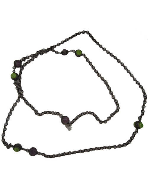 Sautoir MARGUERITE DE VALOIS cabochons et ruthénium