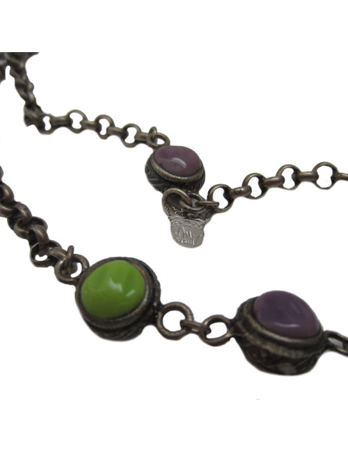 MARGUERITE de VALOIS molten glass cabochons and ruthenium necklace