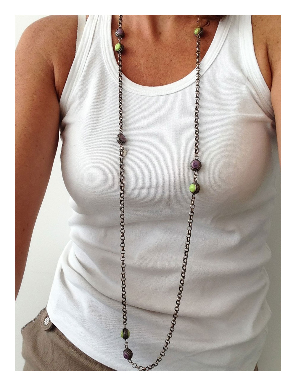 MARGUERITE de VALOIS molten glass cabochons and ruthenium necklace