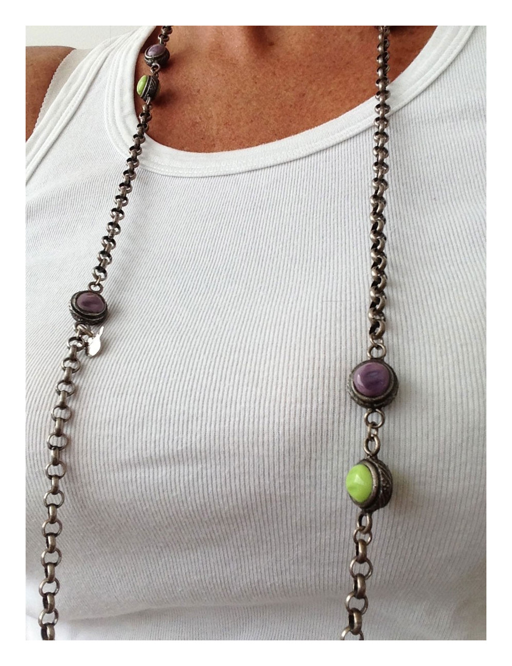 MARGUERITE de VALOIS molten glass cabochons and ruthenium necklace