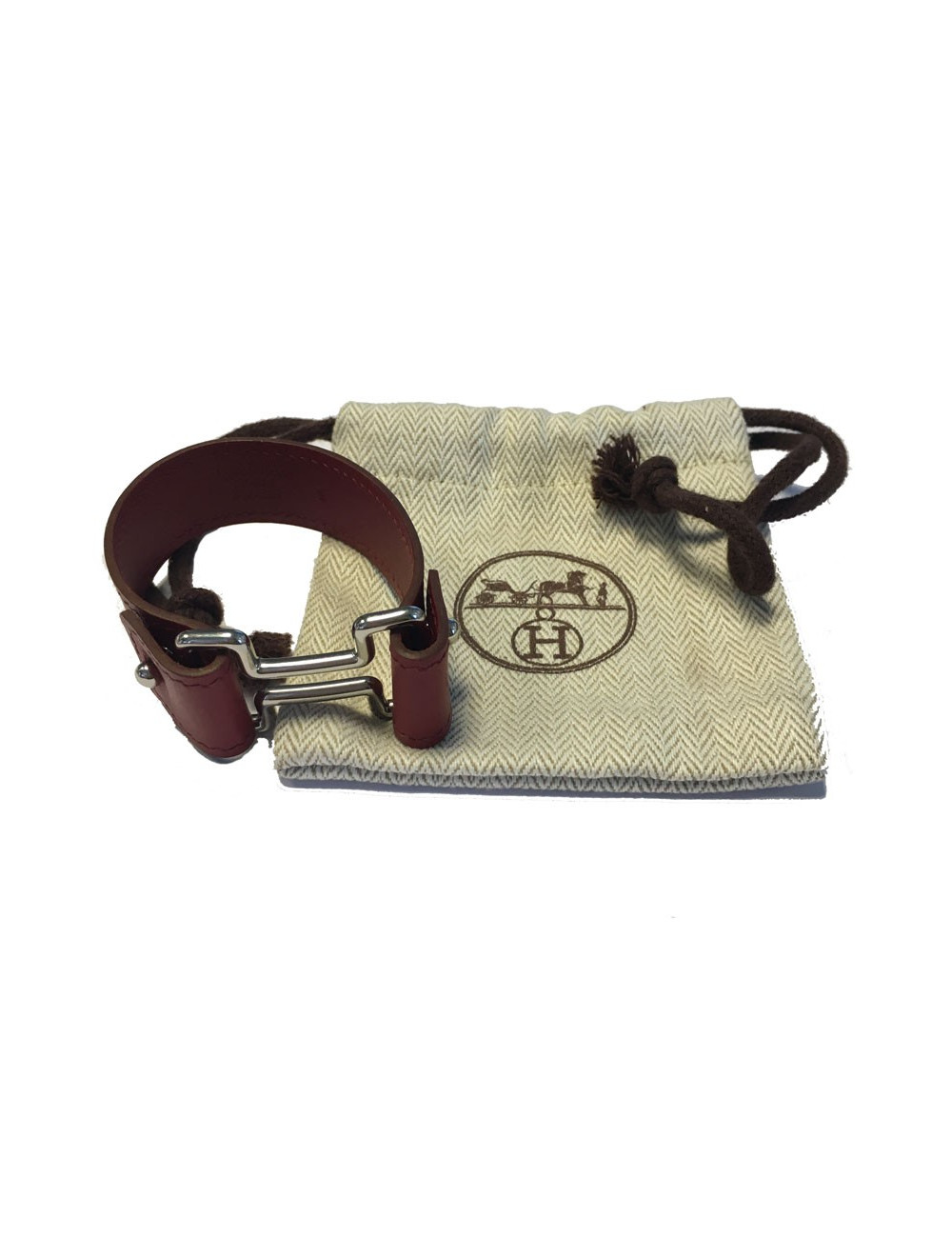 Bracelet HERMES en cuir rouge bijouterie argentée